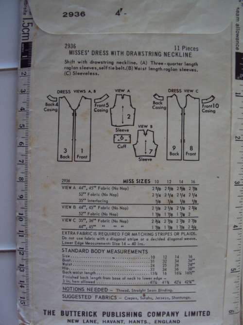 Vintage Soft & Easy DRAWSTRING DRESS Butterick 2936 Size 12 (32" bust)***COMPLETE & checked