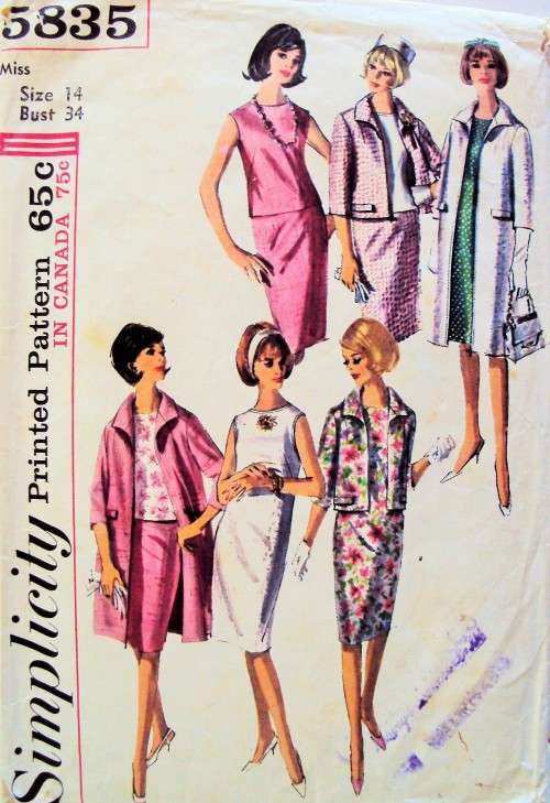 Vintage 60's Dress/blouse, skirt & coat Simplicity 5835 Size 14 (34" bust ) **COMPLETE/chkd