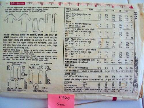 Vintage 60's Dress/blouse, skirt & coat Simplicity 5835 Size 14 (34" bust ) **COMPLETE/chkd