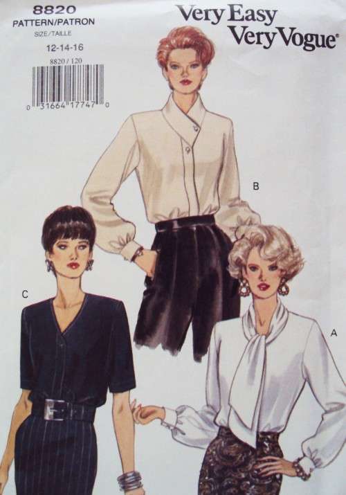 Very Easy Blouses Vogue 8820 Size 12-14-16  ***Uncut f/fold VGC sewing pattern