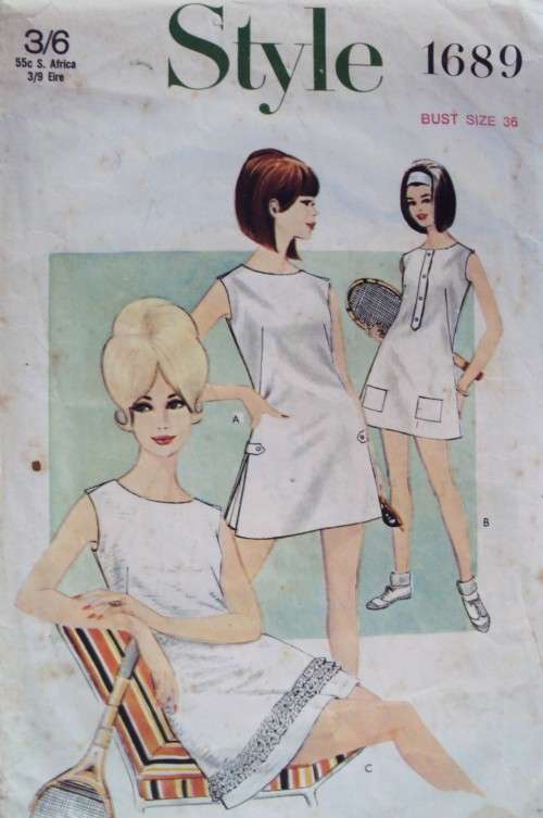 Flared tennis dress shoulder slits old 60's Vintage STYLE 1689 Size 36"bust **Checked & Complete