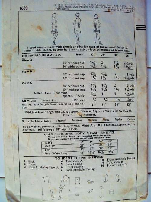 Flared tennis dress shoulder slits old 60's Vintage STYLE 1689 Size 36"bust **Checked & Complete
