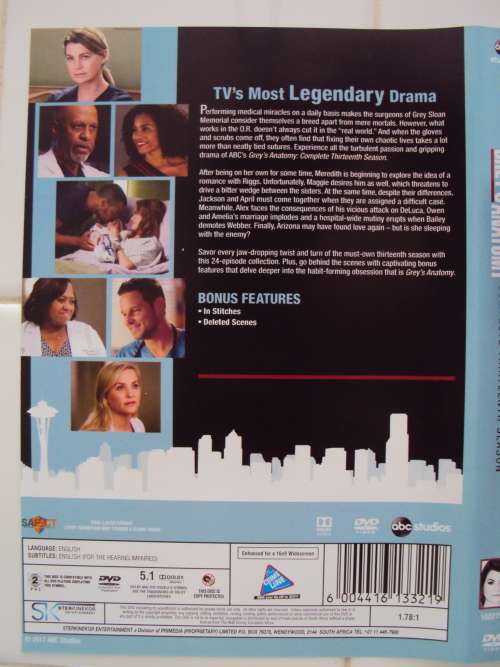 GREY'S ANATOMY complete thirteenth season  (I bought this new, watched once, good cond)