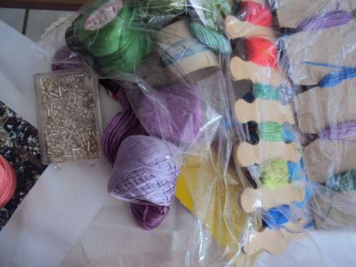 Job lot of embroidery thread skeins with embroidery hoop 13.5cm diam and print pic to embroider