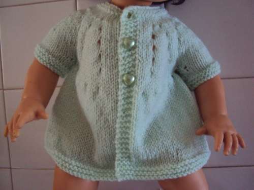 New freshly made hand knitted cardi for your doll or teddy (modeled on 1st Love doll for size estima
