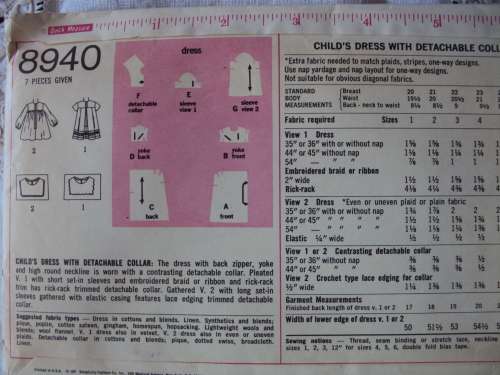 toddler dress with detachable collar Size 3 yrs  pattern is Complete