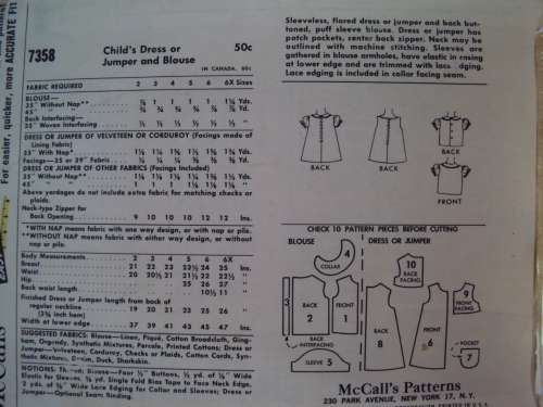Girl's 3 years old Blouse & Dress or jumper McCall's 7358   **Complete & checked