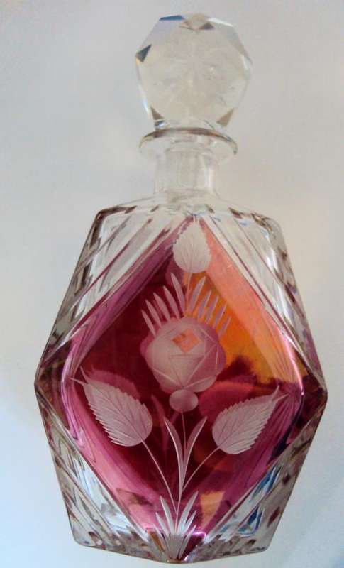 UNIQUE UNUSUAL RUBY FLASHED DECANTER