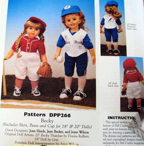 BASEBALL SPORTS SEWING PATTERN FOR 18" DOLL - PLUS FREE MAGAZINE