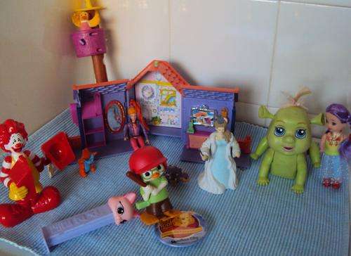 LUCKY BOX OF ASSORTED TOYS - baby shrek pez mini doll house etc