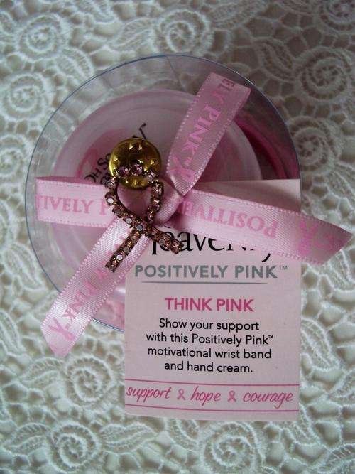 Positively Pink - Support, Hope, Courage - Gift pack of hand cream, pink diamante pin brooch & wrist