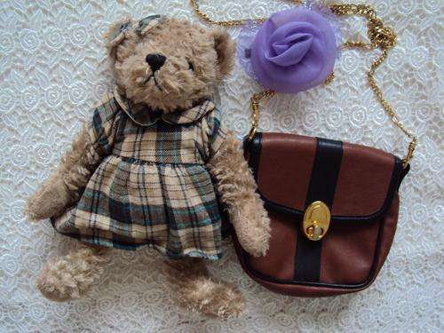 Gift Pack Huggable, handmade soft girl teddy bear, purse/bag with long chain and hair bow clip