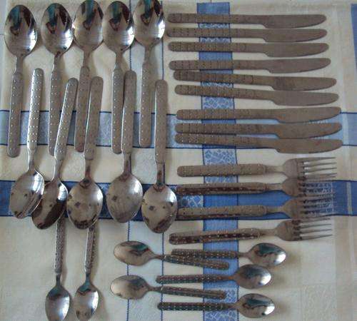 Polka Dots Cutlery Set (incomplete, 30 pieces) marked "Stainless"