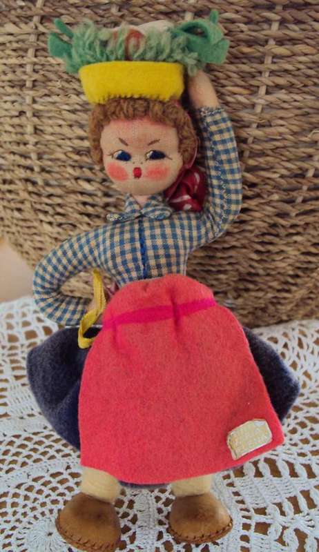 Helena Mascotes entirely hand stitched peasant girl with leather shoes, made in Portugal Antique