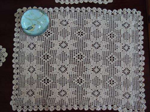 Dressing Table Set of 3 in a fine mercer cotton - hand crochet vintage