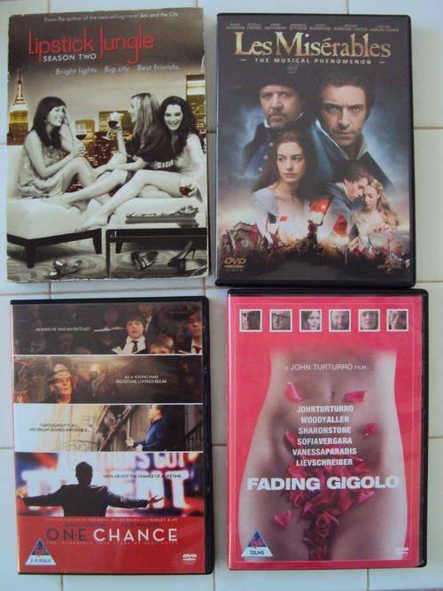 Lot 4 DVD's  Lipstick Jungle, Le miserables, Fading Gigolo, Once Chance (orig)