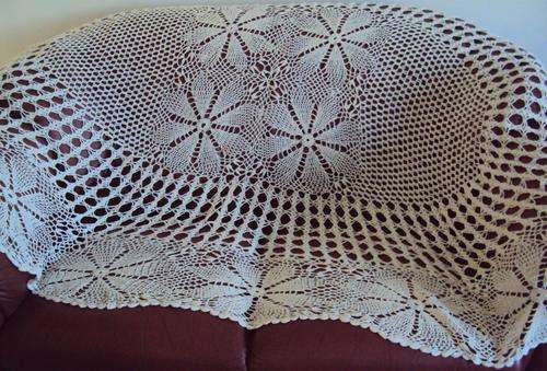 Large oval off white hand crochet  tablecloth or couch throw over
