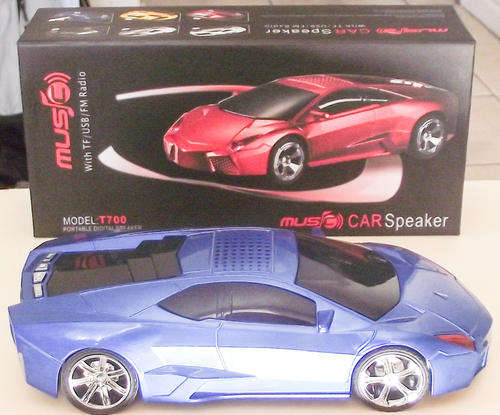 Portable radio in shape of a sports car with USB and TF slots