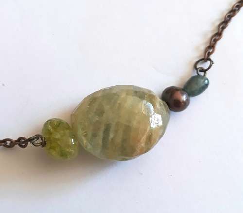 MARYKAY -  AQUAMARINE NECKLACE WITH FRESHWATER PEARLS, APATITE AND QUARTZ