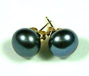 MARYKAY - PEACOCK BLACK GENUINE FRESHWATER PEARL EARRINGS IN .9CT GOLD - 8,5