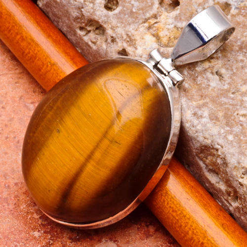 MARYKAY - BEAUTIFUL NATURAL GOLD TIGER EYE .925 STERLING SILVER GEMSTONE HINGED PENDANT