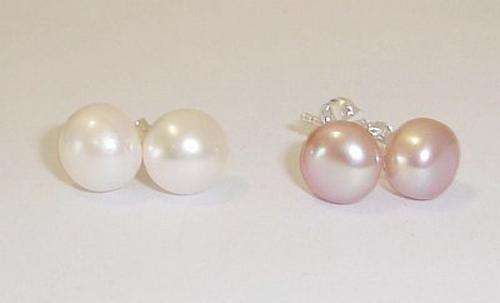 MARYKAY -TWO PAIR 6.5 - 7mm LAVENDER AND WHITE FRESHWATER PEARL STUD EARRINGS IN STERLING SILVER