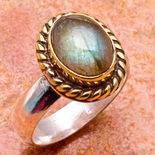MARYKAY - LOVELY SILVER LABRADORITE GEMSTONE TWO TONE STERLING SILVER RING 5