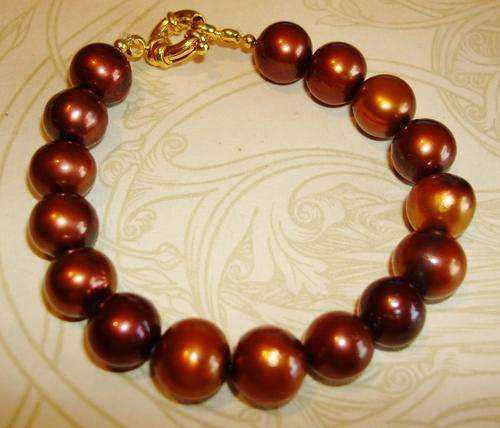 MARYKAY - 11mm - LOVELY COPPER GOLD GENUINE FRESHWATER PEARL BRACELET