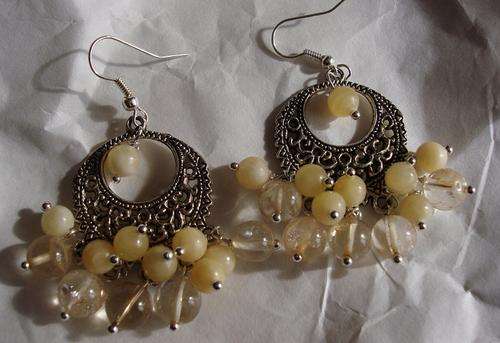 RESERVED FOR GLENDA - MARYKAY - NATURAL YELLOW CALCITE AND RUTILATED QUARTZ GEMSTONE EARRINGS