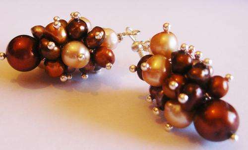 PERIMA01 - CUSTOM LISTING - MARYKAY -  COPPER AND GOLD CULTURED FRESHWATER PEARL CLUSTER EARRINGS