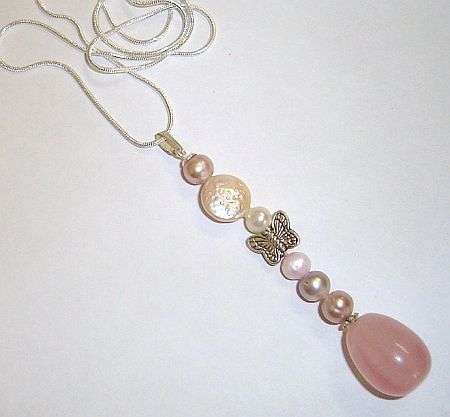 MARYKAY - GORGEOUS NATURAL PEARL, ROSE QUARTZ AND BALI SILVER CHARM PENDANT