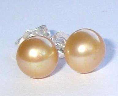 MARYKAY - 6.5mm LIGHT GOLD FRESHWATER PEARL EARRINGS IN .925 STERLING SILVER - LOVELY GIFT