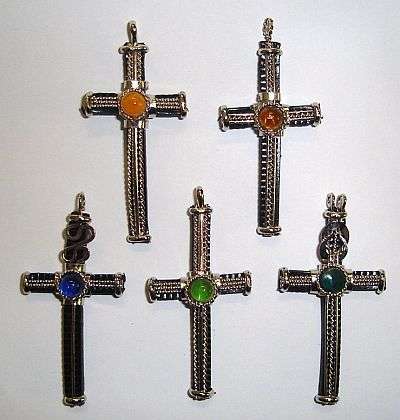 MARYKAY - ALPACA SILVER AND RUBBER CROSSES - NATURAL GEMSTONES