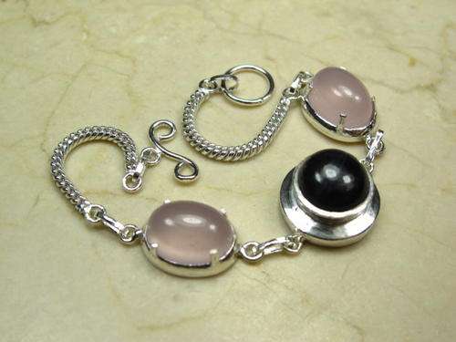 MARYKAY - FREE SHIPPING - ROMANTIC PINK AGATE AND BLACK TIGER EYE SILVER BRACELET