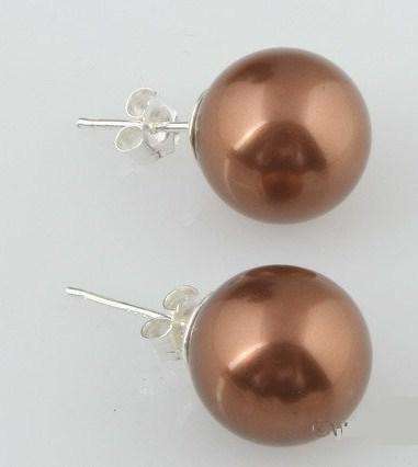 MARYKAY - COPPER BROWN SOUTH SEA SHELL PEARL STERLING SILVER EARRINGS