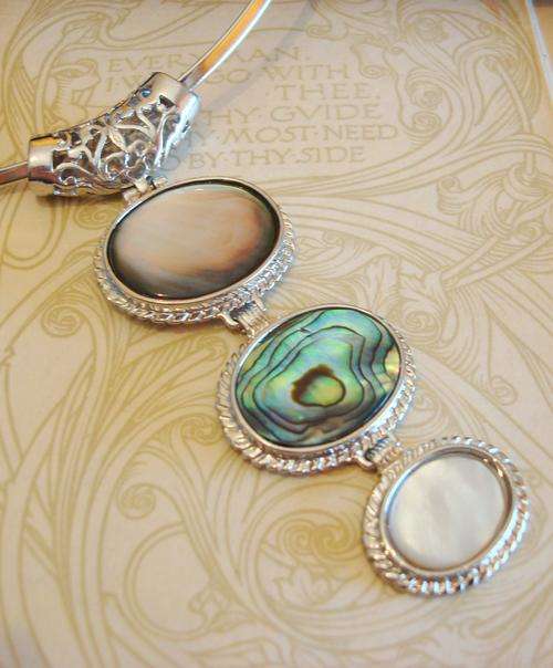 MARYKAY - HUGE MOTHER OF PEARL MOP AND PAUA SHELL SILVER CHOKER PENDANT