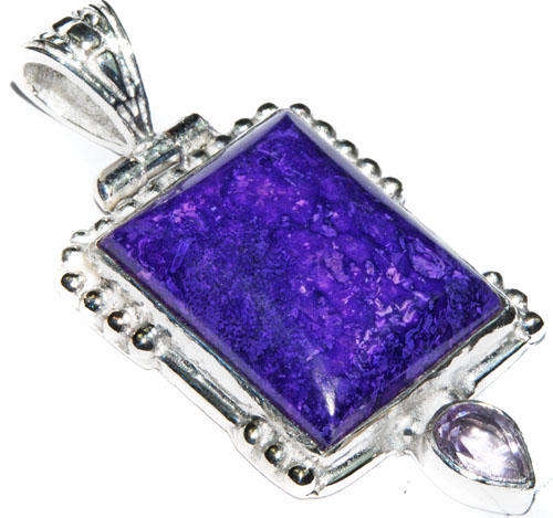 MARYKAY - NATURAL CHAROITE AND AMETHYST GEMSTONE SILVER PENDANT