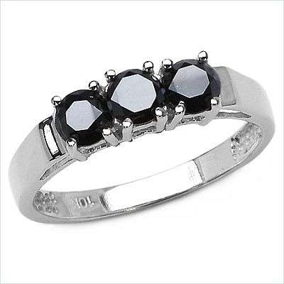 MARYKAY - 3 STONE GENUINE BLACK DIAMOND RING 1.01ctw SET IN 10KT SOLID WHITE GOLD