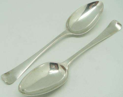 Continental Silver Pair of Serving Spoons; Early-Mid 18th Century; 875