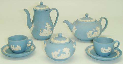 Wedgwood Light Blue Jasperware Miniature Tea and Coffee Set; Made in England; Missing a Milk Jug