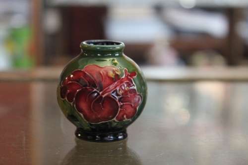 Moorcroft Miniature Hibiscus Pattern Vase.