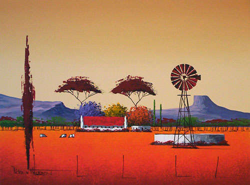 Red landscape (windmill) (300mm x 400mm)
