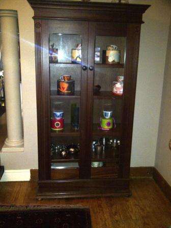 Mohogany Cabinet - Wetherlys Lampung Cupboard with Glass doors and four wooden shelves
