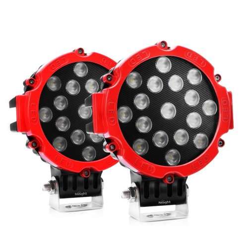 SET/51w 7" Red Flood Round Led Work Light Bar Off Road ,Driving Roof Bar Bumper for SUV Boat etc