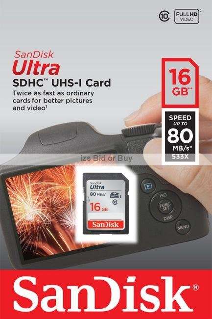 Sandisk 16GB Ultra SDHC Card - Class 10 80MB/s