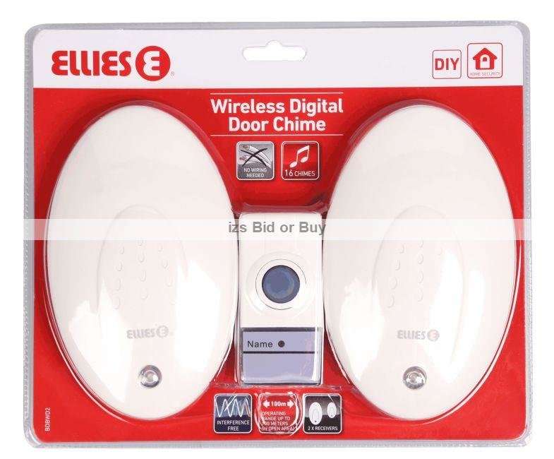Ellies Wireless Digital Door Chime With 2 x Receivers ***100m Free Air Range***