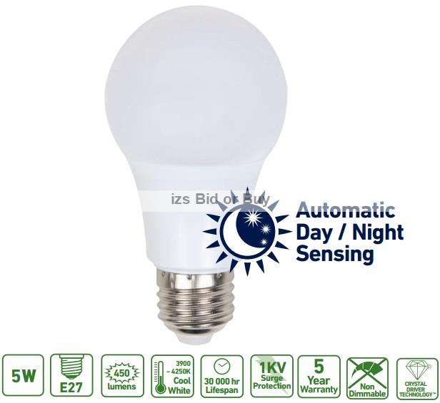 Ellies 5W E27 LED Bulb With Automatic Day / Night Sensing ***WOW***