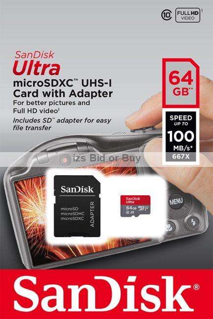 Sandisk Ultra 64GB microSDXHC UHS-I Card & Adapter ***UP TO 100MB/s 667x***