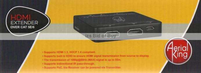 Aerial King HDMI Extender Over Cat5e/6 With IR Pass-Through - 55 Meter