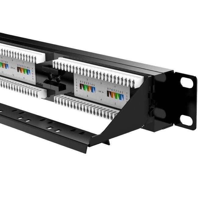 24 Port Cat5e 1U Rack Mount Patch Panel - WITH REAR CABLE MANAGEMENT BAR